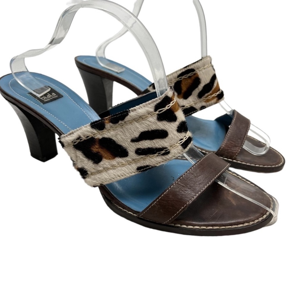 BIALA Italian made Leather & Pony Hair Leopard Print, Brown/Cream Size 11